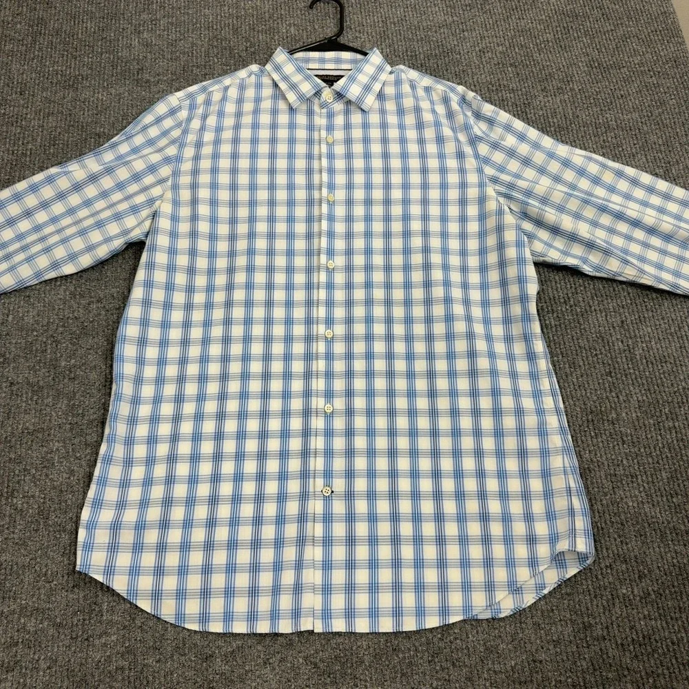 Banana Republic Button‎ Up Mens XL Blue Cotton Non-Iron Slim Fit Plaid Preppy